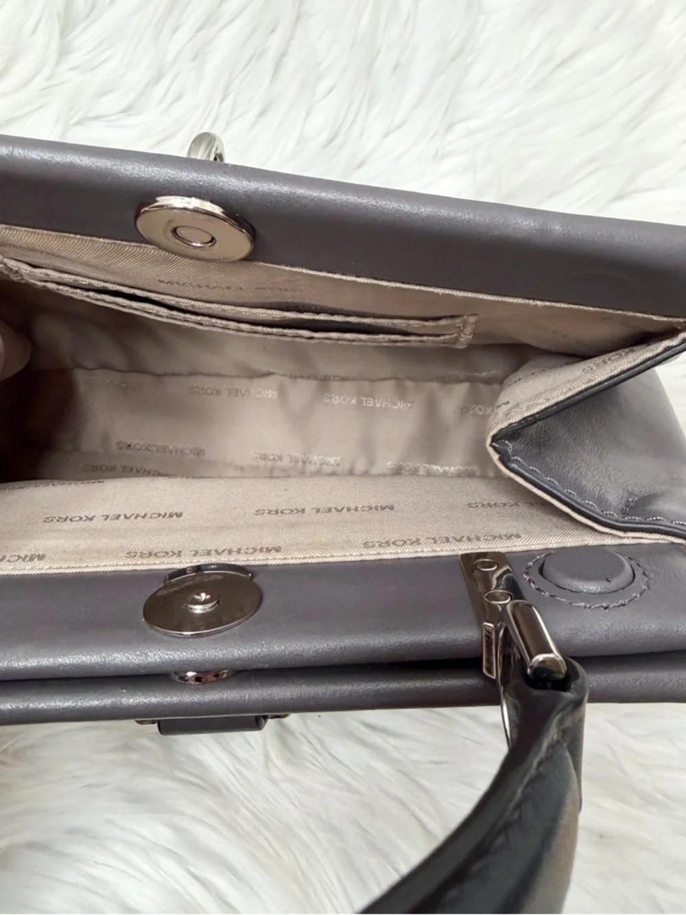 Michael Kors Two Tone Leather Mini Satchel Gray Black